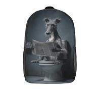 POLIUAWS Sac à dos imprimé en 3D avec un chien lisant le journal sur les toilettes, idéal pour l'école primaire et secondaire (17 pouces).
