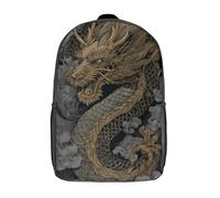 POLIUAWS Sac à dos imprimé en 3D « Dragon Majestueux Dor頻 pour enfants. Léger, il convient aux garçons et aux filles et est parfait pour les élèves du collège (17 pouces).