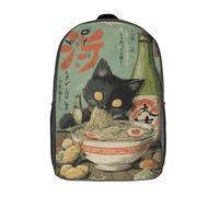 POLIUAWS Sac à dos imprimé en 3D « Festin de nouilles pour chat » - sac à dos décontracté pour les activités de plein air, pour les garçons du primaire et du collège, 43 cm (17 pouces)