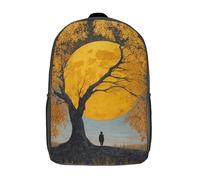 POLIUAWS Sac à dos imprimé en 3D, motif arbre au clair de lune doré, cartable pour enfants, sac à livres, sac de voyage, sac à dos léger pour garçons et filles, idéal pour les collégiens (17 pouces).
