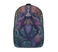 POLIUAWS Sac à dos imprimé en 3D, motif sirène en vitrail, pour enfants. Léger, il convient aux garçons et aux filles et est parfait pour les élèves du collège (17 pouces).