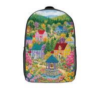POLIUAWS Sac à dos imprimé en 3D, motif village coloré, cartable enfant, grande capacité, idéal pour les voyages, sac à dos tendance pour garçon et fille, 43 cm (17 pouces).