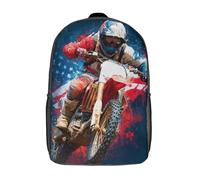 POLIUAWS Sac à dos imprimé en 3D Rider's Pride USA Motocross Spirit pour enfant, imperméable, tendance et décontracté, 43 cm (17 pouces), idéal pour les filles et les garçons.