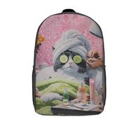 POLIUAWS Sac à dos « Journée spa chat » imprimé en 3D pour enfants, sac d'école garçon, sac tendance, sac de voyage, sac scolaire pour garçons, élèves du primaire et du collège, 43 cm (17 pouces).