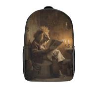 POLIUAWS Sac à dos luxueux Lion lisant dans la salle de bain, sac d'école enfant imprimé en 3D, sac d'école tendance et décontracté pour garçons, élèves du primaire et du collège, 43 cm (17 pouces).