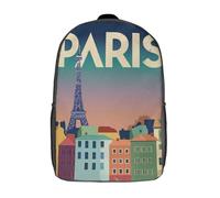 POLIUAWS Sac à dos Paris Charm School pour filles, imperméable, décontracté, léger, 17 pouces, idéal pour les collégiens et collégiennes.