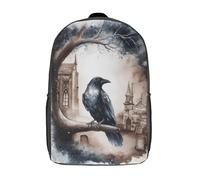 POLIUAWS Sac à dos Raven's Gaze Gothic Reverie imprimé en 3D pour enfants, style décontracté et tendance, idéal pour les voyages et les activités de plein air (17 pouces), pour garçons et filles.