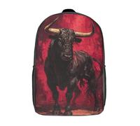 POLIUAWS Sac à dos Red Fury « Le Regard du Taureau » pour enfants, sac d'école imprimé en 3D, sac décontracté pour garçons, élèves du primaire et du collège, 43 cm (17 pouces).
