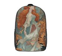 POLIUAWS Sac à dos scolaire Art Nouveau Beauty -3 pour filles, imperméable, décontracté, léger, 17 pouces, idéal pour les collégiens et collégiennes.