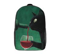 POLIUAWS Sac à dos scolaire Cat's Wine Moment, imprimé en 3D, pour enfants, idéal pour les élèves du primaire et du collège (17 pouces).