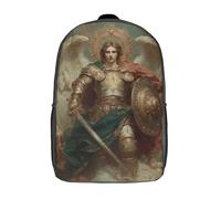 POLIUAWS Sac à dos scolaire enfant avec motif armure d'ange gardien doré, imprimé en 3D, 43 cm (17 pouces), idéal pour les garçons du primaire et du collège.