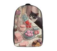 POLIUAWS Sac à dos scolaire enfant « Douceurs et chats » imprimé 3D, sac à dos tendance et décontracté pour garçons, élèves du primaire et du collège, 43 cm (17 pouces).