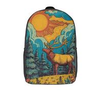 POLIUAWS Sac à dos scolaire enfant imprimé en 3D avec motif d'élan dans la forêt, style décontracté et tendance, grande capacité, idéal pour les voyages et les livres (17 pouces).