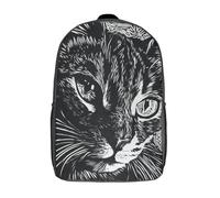 POLIUAWS Sac à dos scolaire enfant imprimé en 3D avec motif « regard de chat noir », sac à dos décontracté pour les voyages, grande capacité, 43 cm (17 pouces), pour garçons et filles.
