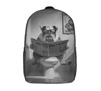 POLIUAWS Sac à dos scolaire enfant imprimé en 3D avec un bouledogue décontracté lisant le journal, grande capacité, idéal pour les voyages et les livres (17 pouces).
