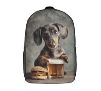 POLIUAWS Sac à dos scolaire enfant « Moment Bière et Burger pour Chien » - Sac à dos scolaire tendance et décontracté pour les voyages - Sac à dos 3D imprimé amusant et cool de 43 cm (17 pouces)