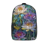 POLIUAWS Sac à dos scolaire enfant Stained Glass Lotus Art-1, imprimé en 3D, style tendance, 43 cm (17 pouces), idéal pour les garçons du primaire et du collège.