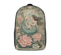 POLIUAWS Sac à dos scolaire féerique imprimé en 3D sur le thème des sirènes et des jardins, avec de grandes poches pour enfants (garçons et filles), 43 cm (17 pouces).