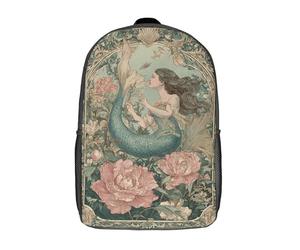 POLIUAWS Sac à dos scolaire féerique imprimé en 3D sur le thème des sirènes et des jardins, avec de grandes poches pour enfants (garçons et filles), 43 cm (17 pouces).