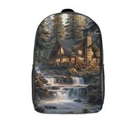 POLIUAWS Sac à dos scolaire Forest Cabin Retreat pour filles, imperméable, léger, décontracté, 17 pouces, idéal pour les collégiens et collégiennes.