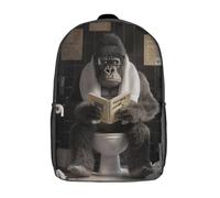 POLIUAWS Sac à dos scolaire Gorilla Reads « How Human » pour enfants, imprimé en 3D, style tendance, 43 cm (17 pouces), idéal pour les garçons du primaire et du collège.