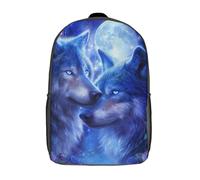 POLIUAWS Sac à dos scolaire imprimé en 3D avec des loups au clair de lune et de grandes poches pour enfants (garçons et filles), 43 cm (17 pouces).