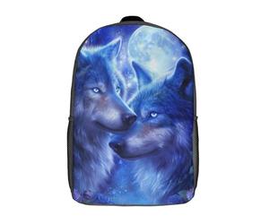 POLIUAWS Sac à dos scolaire imprimé en 3D avec des loups au clair de lune et de grandes poches pour enfants (garçons et filles), 43 cm (17 pouces).