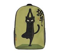 POLIUAWS Sac à dos scolaire imprimé en 3D avec motif de chat en posture de yoga, idéal pour les enfants et les étudiants. Taille 17 pouces.