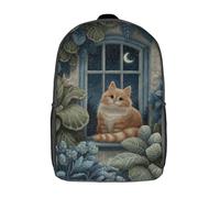 POLIUAWS Sac à dos scolaire imprimé en 3D avec motif de veilleur de nuit à moustaches et grandes poches pour enfants (garçons et filles), 43 cm (17 pouces).