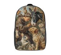 POLIUAWS Sac à dos scolaire imprimé en 3D avec Saint François et animaux, pour enfants, idéal pour l'école et les voyages. Style décontracté et tendance, 43 cm (17 pouces).