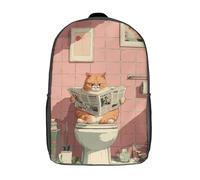 POLIUAWS Sac à dos scolaire imprimé en 3D avec un chat douillet lisant le journal - Sac à dos tendance pour enfants, grande capacité, 43 cm (17 pouces), idéal pour l'école et les voyages