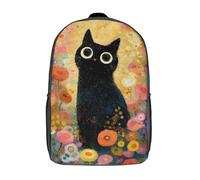POLIUAWS Sac à dos scolaire imprimé en 3D avec un chat noir fantaisiste dans un jardin, idéal pour les enfants (garçons et filles). Convient également pour les voyages et l'école.