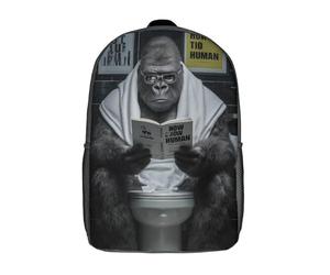 POLIUAWS Sac à dos scolaire imprimé en 3D avec un gorille lisant « Comment devenir humain », style décontracté et tendance, idéal pour les garçons du primaire et du collège (43 cm).