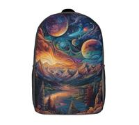 POLIUAWS Sac à dos scolaire imprimé en 3D avec un paysage cosmique vibrant, pour garçons et filles, style décontracté et tendance, idéal pour l'école ou les voyages (17 pouces).