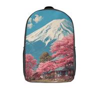POLIUAWS Sac à dos scolaire imprimé en 3D « Cerisiers en fleurs à la base du mont Fuji » pour enfants (garçons et filles), idéal pour l'école et les voyages (17 pouces).