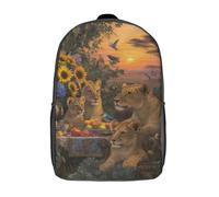 POLIUAWS Sac à dos scolaire imprimé en 3D « Festin de lion en pleine nature » pour enfants (garçons et filles), idéal pour l'école et les voyages (17 pouces).