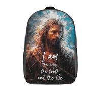 POLIUAWS Sac à dos scolaire imprimé en 3D « Je suis le chemin » avec de grandes poches pour enfants, sac à dos garçon/fille, cartable de 43 cm (17 pouces).
