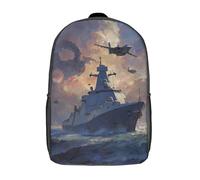 POLIUAWS Sac à dos scolaire imprimé en 3D, motif navire de guerre et dragon, pour enfant, imperméable, tendance et décontracté, 43 cm (17 pouces), idéal pour les filles et les garçons.