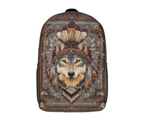 POLIUAWS Sac à dos scolaire imprimé en 3D pour enfants, motif loup indigène, sac à dos de voyage léger, sac à livres, sac d'école pour garçons et filles, 43 cm (17 pouces).