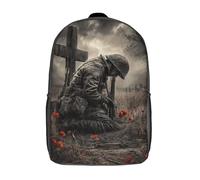 POLIUAWS Sac à dos scolaire imprimé en 3D « Prière du soldat sous la pluie » pour enfants, style décontracté et tendance, idéal pour les voyages et l'école (43 cm).