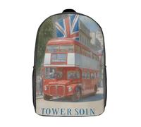 POLIUAWS Sac à dos scolaire imprimé en 3D représentant le bus emblématique de Londres, avec de grandes poches pour enfants (garçons et filles), 43 cm (17 pouces).