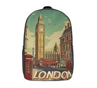 POLIUAWS Sac à dos scolaire imprimé en 3D représentant une scène emblématique de Londres, avec de grandes poches pour enfants (garçons et filles), 43 cm (17 pouces).