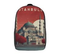 POLIUAWS Sac à dos scolaire Istanbul Kids imprimé en 3D, sac à dos tendance pour garçons, élèves du primaire et du collège, 43 cm (17 pouces)