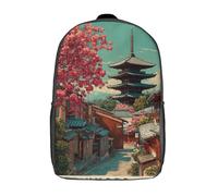 POLIUAWS Sac à dos scolaire Kyoto Serenity imprimé en 3D pour enfants, idéal pour les livres, les cours et les voyages. 17 pouces.