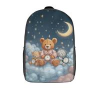 POLIUAWS Sac à dos scolaire Ours Nuit Étoilée, imprimé en 3D, pour enfants, idéal pour les élèves du primaire et du collège (17 pouces).
