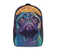 POLIUAWS Sac à dos scolaire pour enfant, motif carlin en vitrail, imprimé en 3D, idéal pour les voyages et les cours. Sac d'école garçon 43 cm (17 pouces).