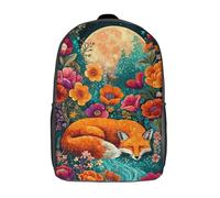 POLIUAWS Sac à dos scolaire pour enfant, motif renard au clair de lune, imprimé en 3D, idéal pour les voyages et les cours. Sac d'école garçon 43 cm (17 pouces).