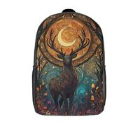 POLIUAWS Sac à dos scolaire pour enfants avec cerf mystique imprimé en 3D dans une forêt enchantée. Grande capacité, idéal pour les voyages et les livres. Sac à dos tendance de 43 cm (17 pouces).