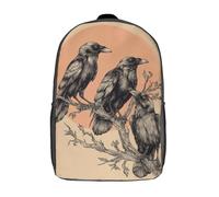 POLIUAWS Sac à dos scolaire pour enfants avec trois corbeaux perchés, imprimé en 3D. Grande capacité, idéal pour les voyages et les livres. Sac à dos tendance de 43 cm (17 pouces).