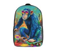 POLIUAWS Sac à dos scolaire pour enfants, motif singe sur skateboard, imprimé en 3D, style décontracté et tendance, idéal pour les voyages et l'école (43 cm).